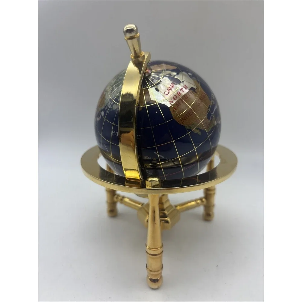 6-Inch Mini Blue Gemstone World Globe with Gold Stand